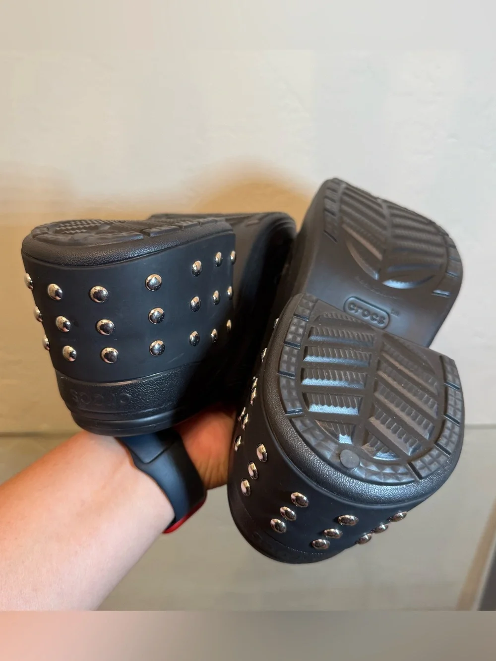 Crocs Black Platform Clogs with Studded Heel – Brand New